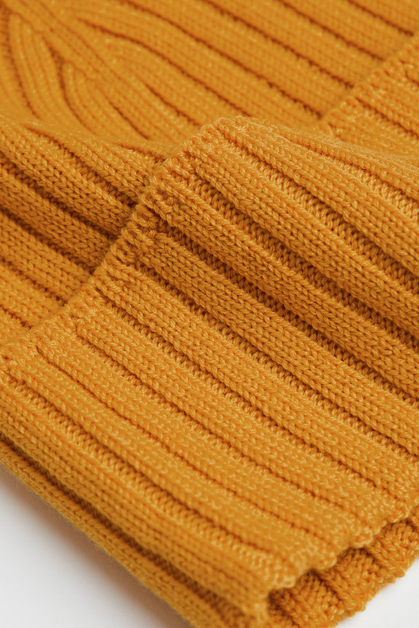H&M Rib-knit Wool Hat Dark Yellow