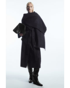 Oversized Pinstriped Wool Scarf Coat Navy / Pinstriped