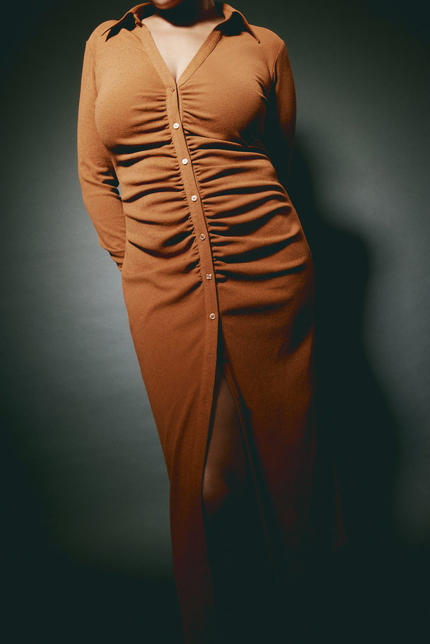 H&M Draped Shirt Dress Terracotta