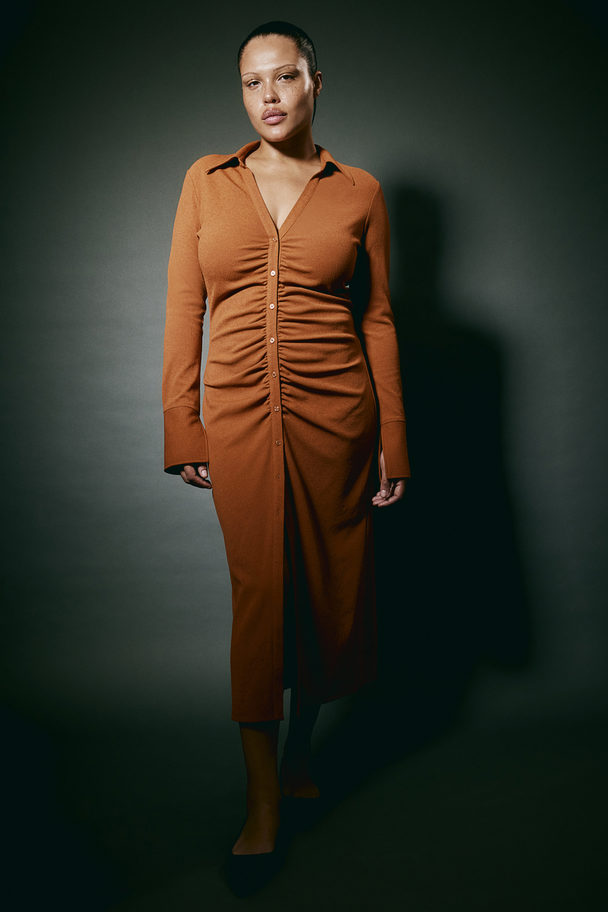 H&M Draperad Skjortklänning Terrakotta
