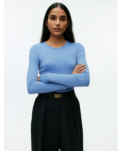 Lettuce-edge Ribbed Top Mid Blue