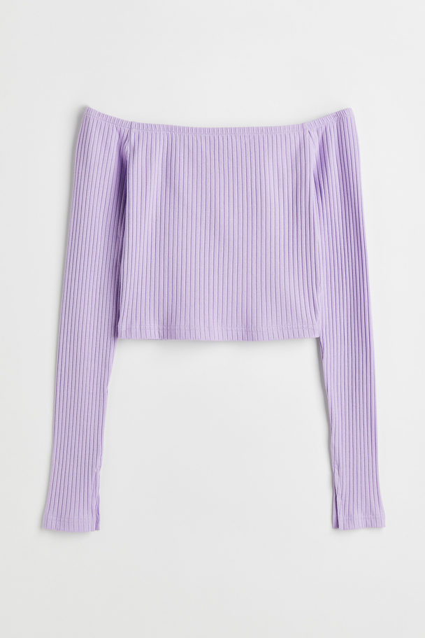 H&M Fitted Off-the-shoulder Top Light Purple