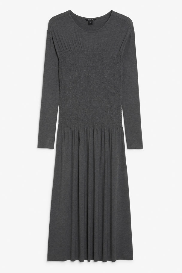 Monki Shirred Maxi Dress Charcoal Grey