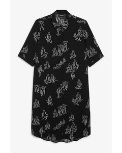 Button-up Shirt Dress Black And White Abstract Print