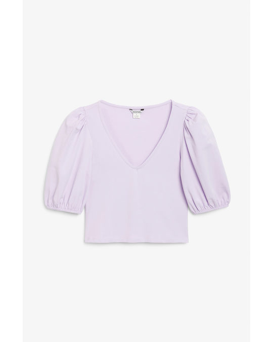 Monki Jersey Puff Sleeve Top Lilac