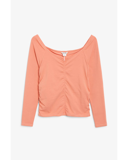 Monki Ruched Long-sleeve Top Pink