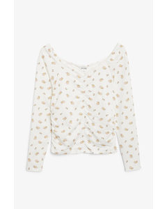 Ruched Long-sleeve Top White Floral