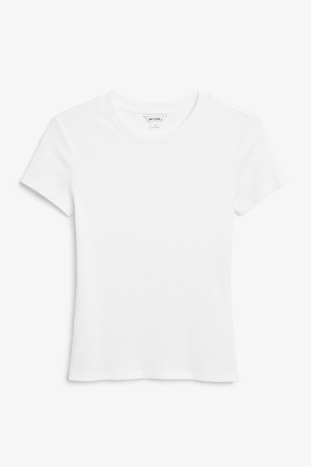 Monki Geripptes weißes T-Shirt Weiß