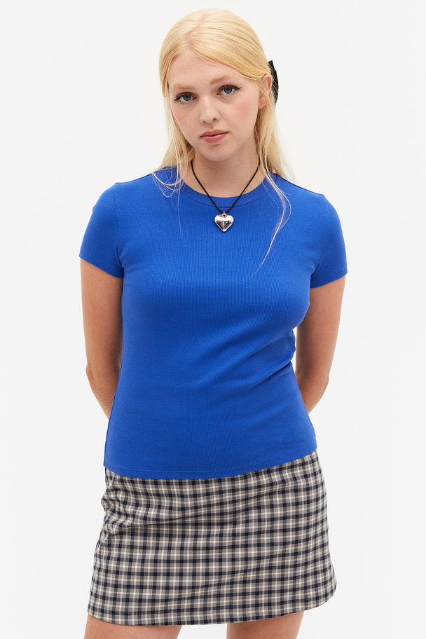 Monki Ribbed T-shirt Bright Blue