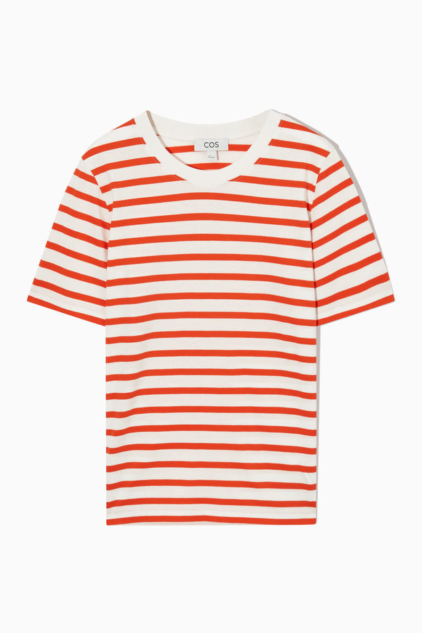 COS T-shirt Med Normal Passform Orange/gräddvit/randig