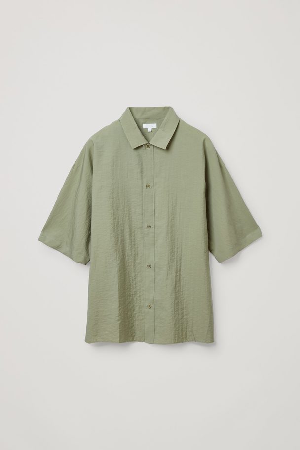 COS Organic Cotton Oversized Short Sleeve Shirt Khaki