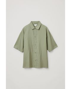 Organic Cotton Oversized Short Sleeve Shirt Khaki