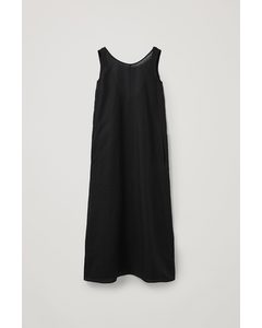 Low-cut Back Linen Dress Black