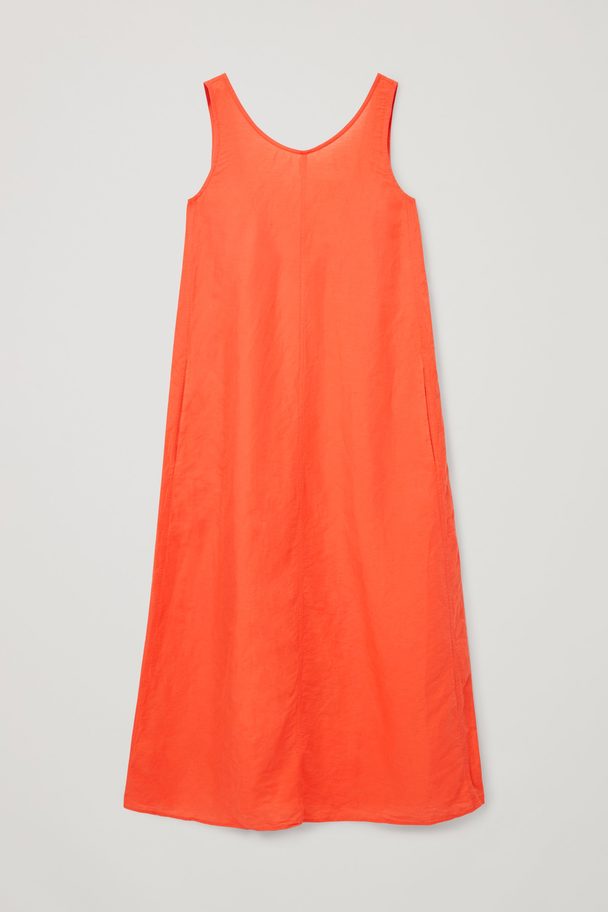 COS Low-cut Back Linen Dress Bright Orange