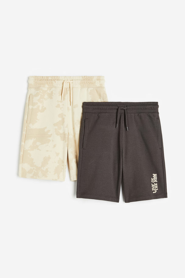 H&M 2-pack Dra-på-shorts Ljusbeige/mörkgrå