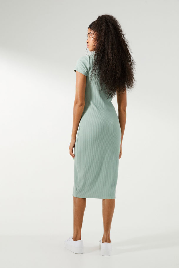 H&M Ribbed Jersey Dress Light Turquoise