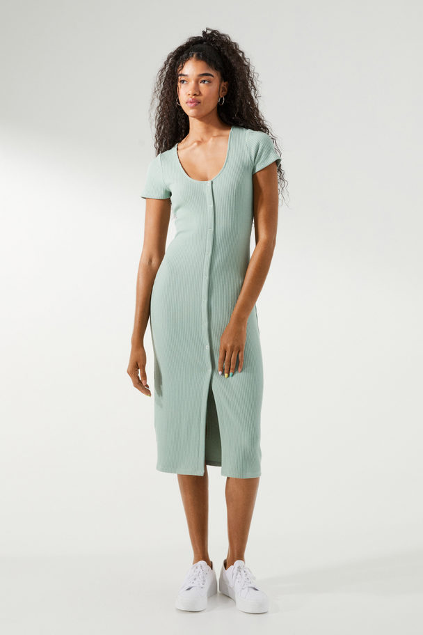 H&M Ribbed Jersey Dress Light Turquoise