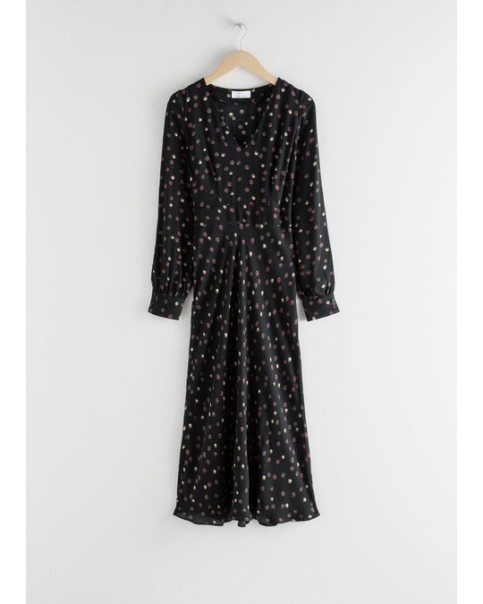 & Other Stories Printed V-Cut Midi Dress Black Floral