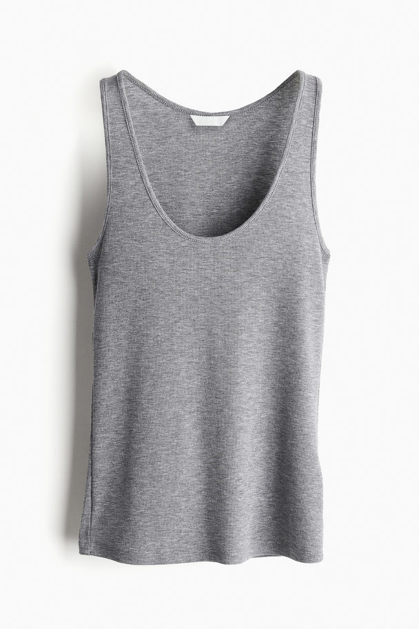 H&M Geribde Tanktop Grijs Gemêleerd