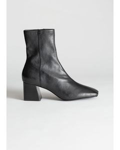 Square Toe Leather Boots Black