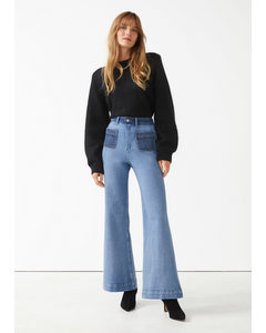 Jeans Met Hoge Taille En Uitlopende Pijpen Ijsblauw