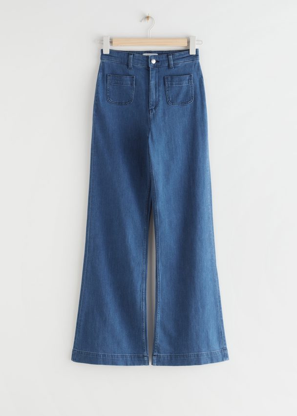 & Other Stories Flared High Waist Jeans Mid Blue