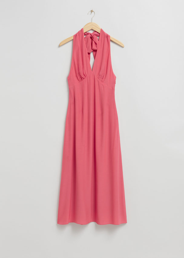 & Other Stories Ausgestelltes Neckholder-Kleid mit Schleifendetail Rosa