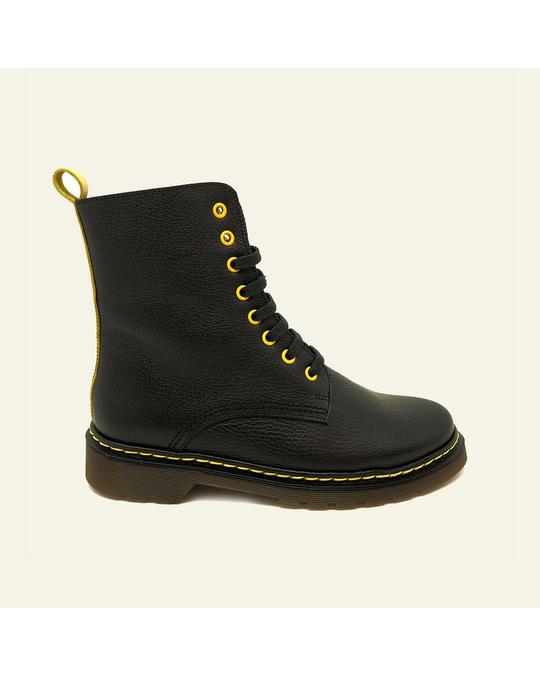 Hanks Military Arizona Ankle Boot In Multicoloured Leather In Black And Yellow Colours