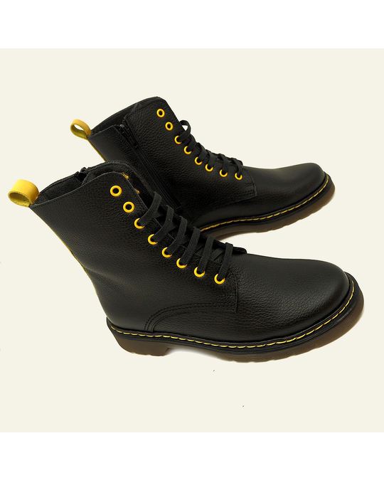 Hanks Military Arizona Ankle Boot In Multicoloured Leather In Black And Yellow Colours