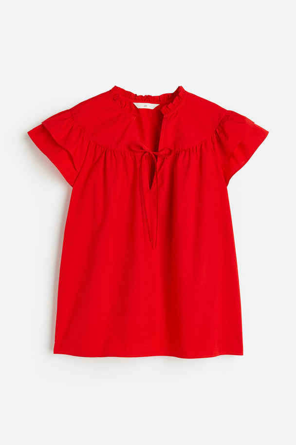 H&M Popeline-Bluse mit Volantärmeln Rot