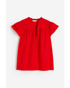 Popeline-Bluse mit Volantärmeln Rot