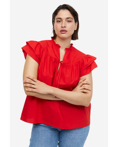 Popeline-Bluse mit Volantärmeln Rot