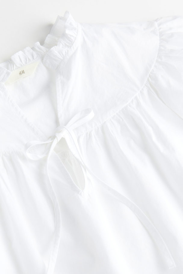 H&M Popeline-Bluse mit Volantärmeln Weiß