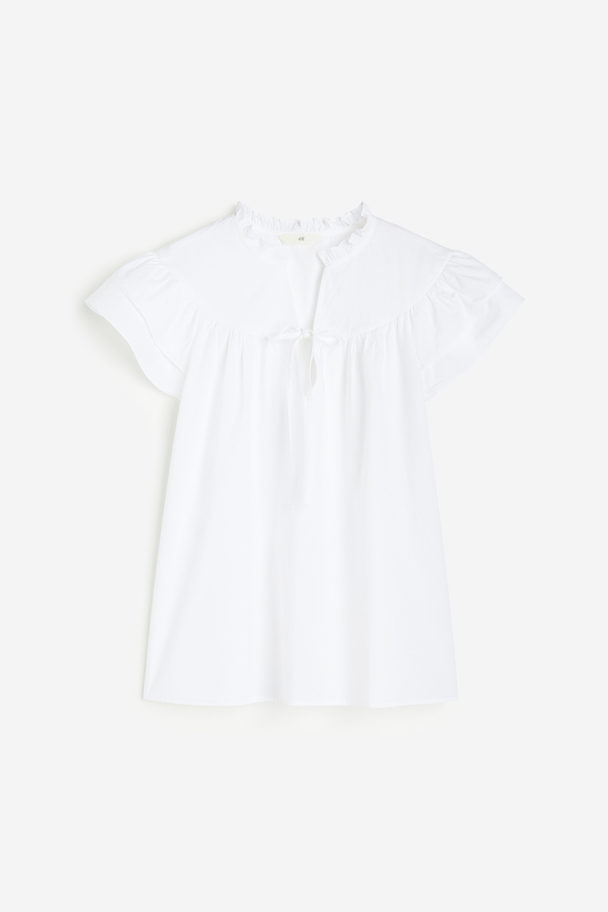 H&M Popeline-Bluse mit Volantärmeln Weiß