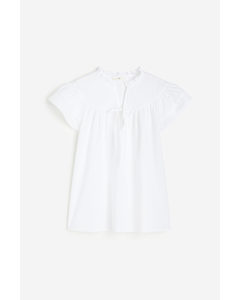Popeline-Bluse mit Volantärmeln Weiß