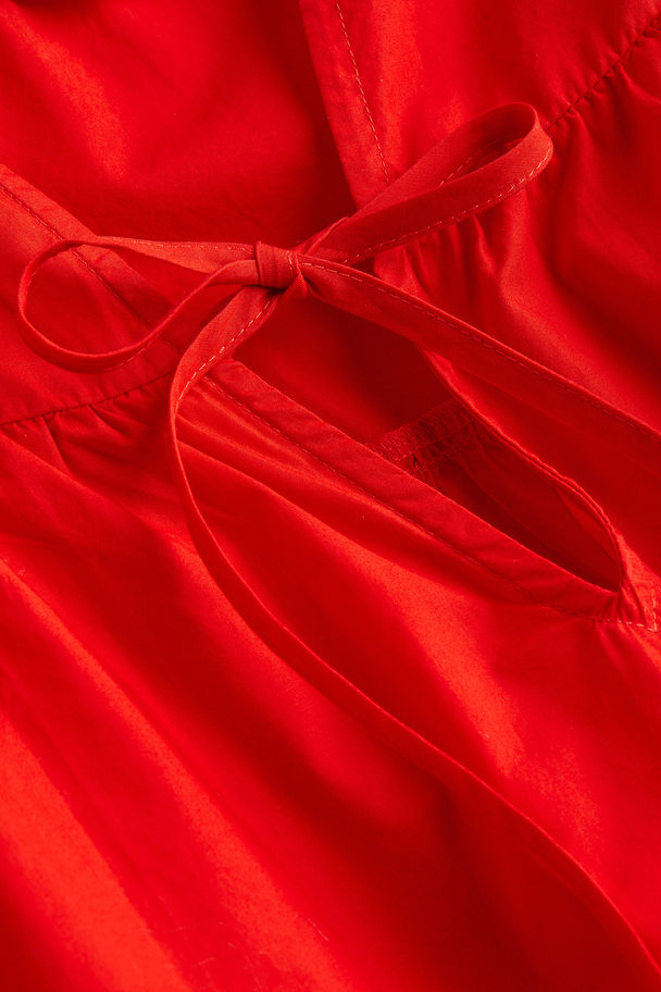 H&M Flutter-sleeved Poplin Blouse Red