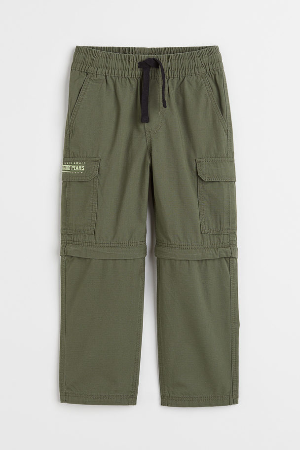 H&M Relaxed Fit Zip-off Cargo Trousers Dark Khaki Green
