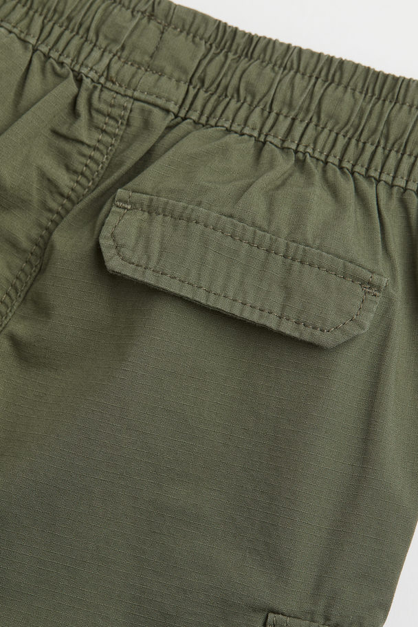 H&M Relaxed Fit Zip-off Cargo Trousers Dark Khaki Green