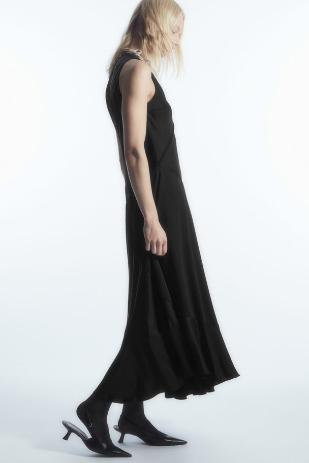 COS Asymmetric Satin Midi Dress Black