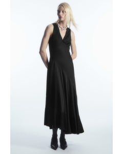 Asymmetric Satin Midi Dress Black