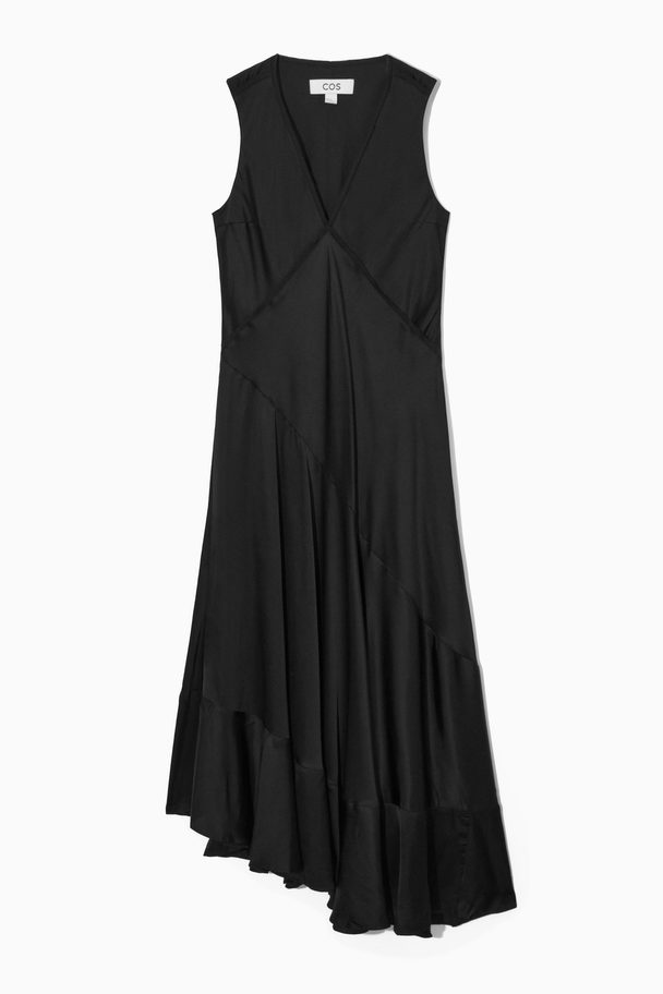 COS Asymmetric Satin Midi Dress Black