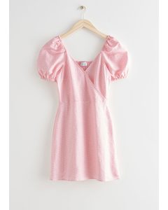 Fitted Puff Sleeve Mini Dress Pink Print