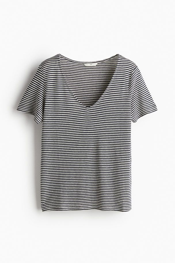 H&M T-shirt I Linmiks Marineblå/stripet