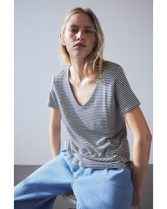 Linen-blend T-shirt Navy Blue/striped