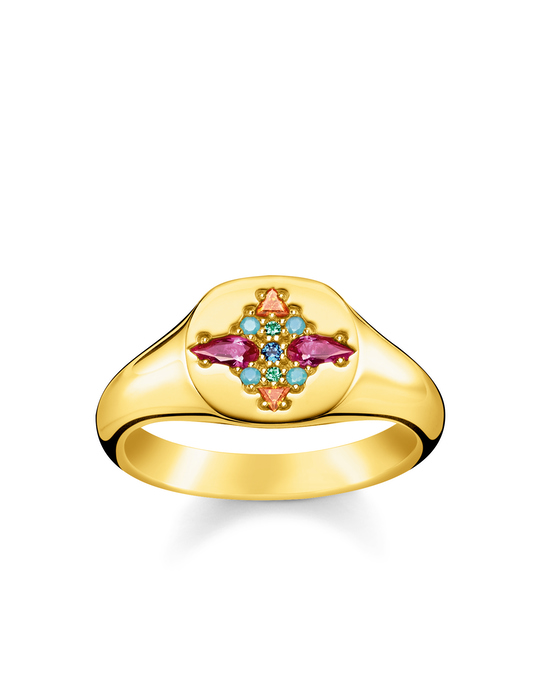 Thomas Sabo Ring Colourful Stones 925 Sterling Silver; 18k Yellow Gold Plating