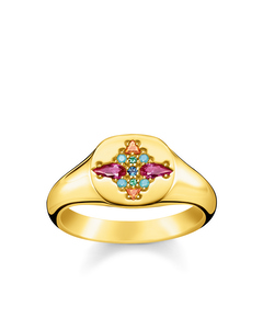 Ring Colourful Stones 925 Sterling Silver; 18k Yellow Gold Plating