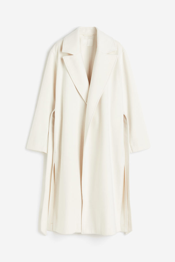 H&M Frakke Med Bindebælte Hvid