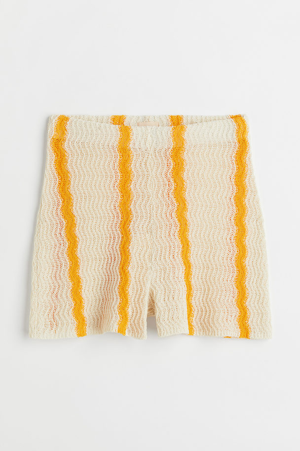H&M Knitted Cotton Shorts White/striped