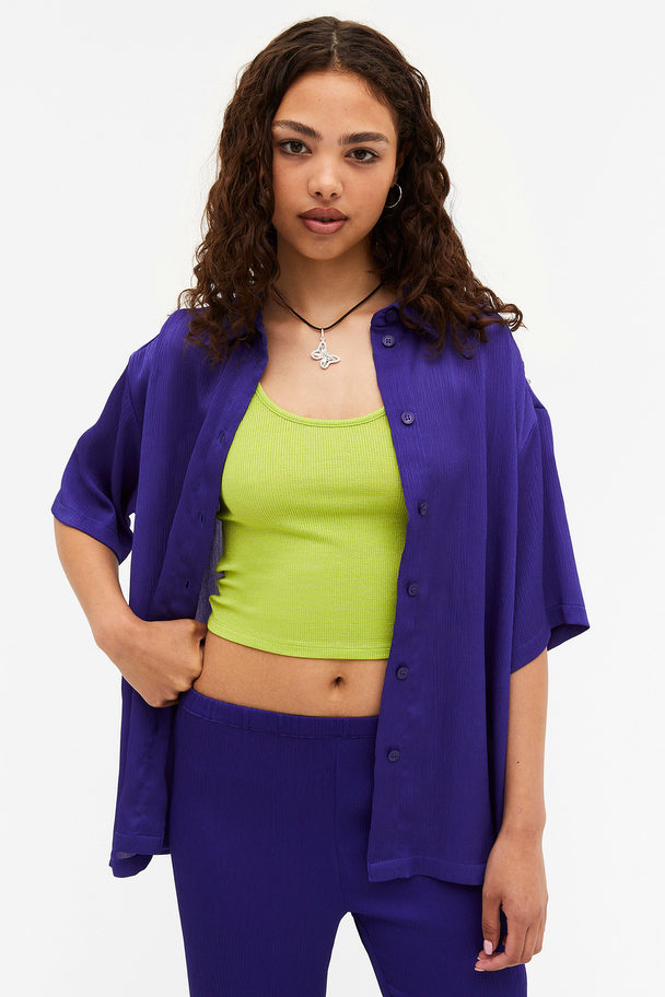 Monki Textured Short Sleeve Shirt Bright Purple