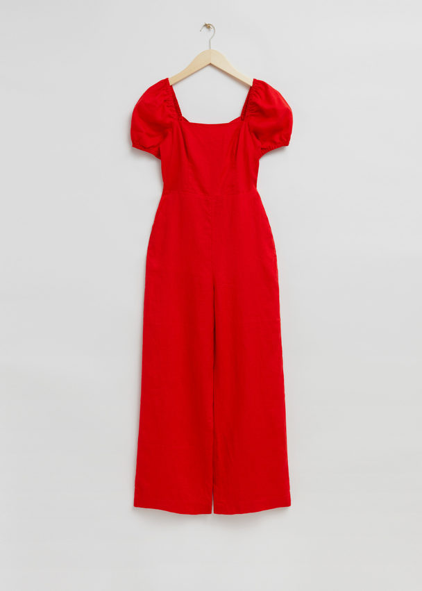 & Other Stories Open Tie-back Detail Jumpsuit Red
